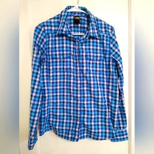 The North Face Blue Plaid Snap Button Down Shirt